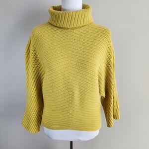 Moth Anthropologie Turtleneck Sweater Womens Small Yellow Ribbed Knit Modern